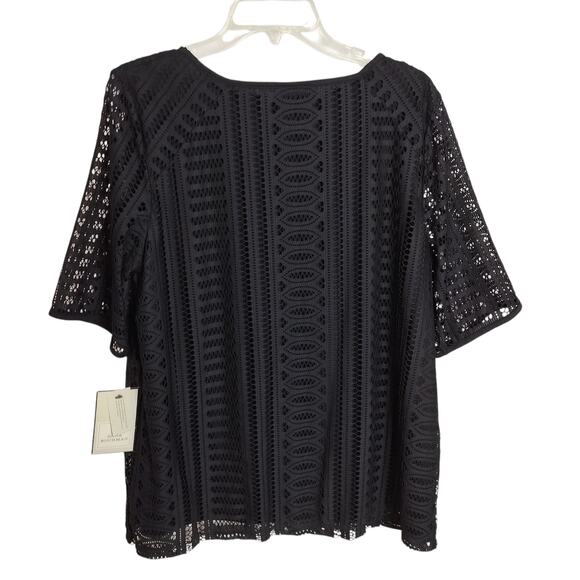 4373) Dana Buckman Black Eyelet Short Sleeve Overlay Blouse XL - Picture 3 of 10